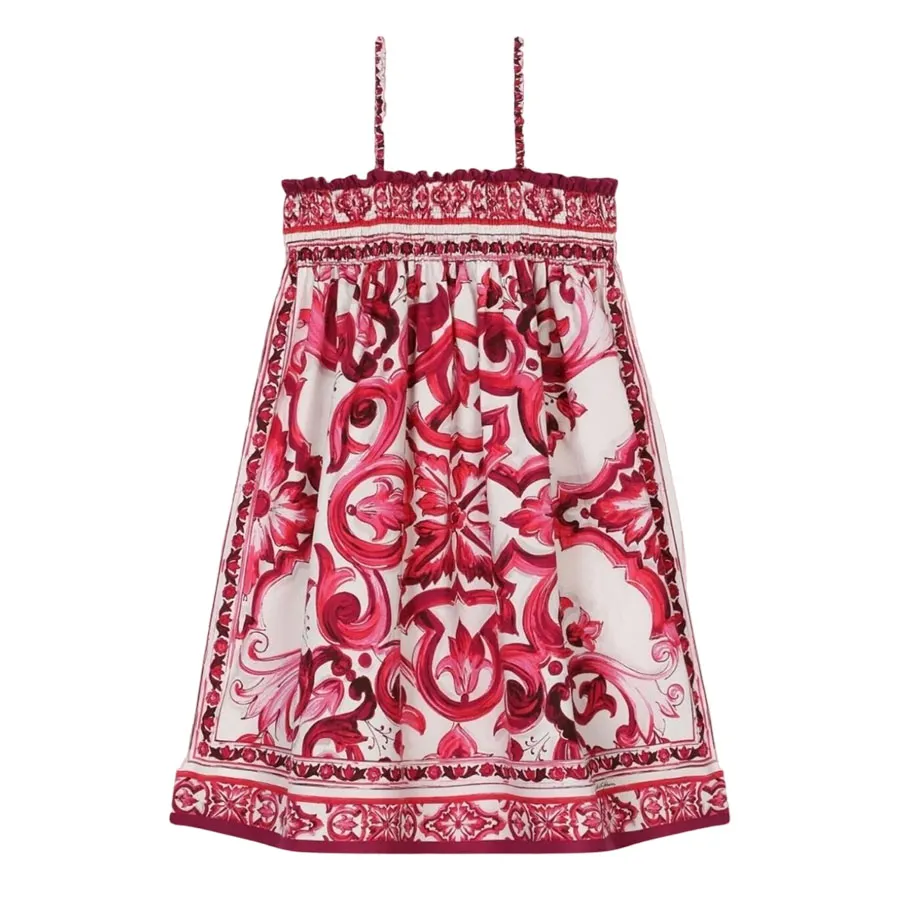 Thời trang Váy xòe - Váy Nữ Dolce & Gabbana D&G Majolica Printed L53DM9 G7J6KHE3TN Màu Trắng Phối Đỏ - Vua Hàng Hiệu