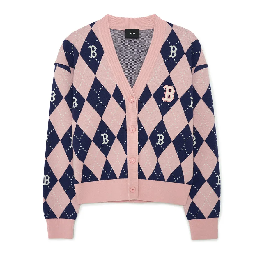 Thời trang - Áo Cardigan Nữ MLB Argyle Monogram Crop Boston Red Sox 3FKCM0134-43PKL Màu Hồng - Vua Hàng Hiệu