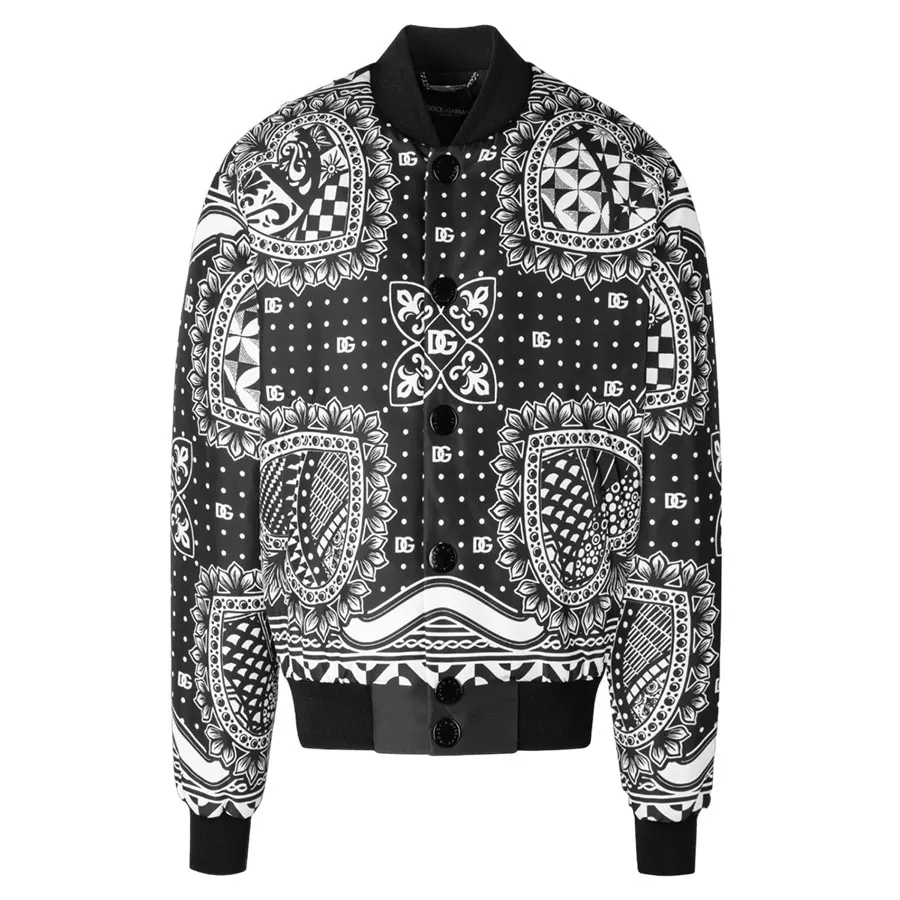 Dolce & Gabbana Polyester - Áo Khoác Nam Dolce & Gabbana D&G Bomber Black Bandana Printed G9YE7T FUM6X S9000 Màu Đen Trắng - Vua Hàng Hiệu