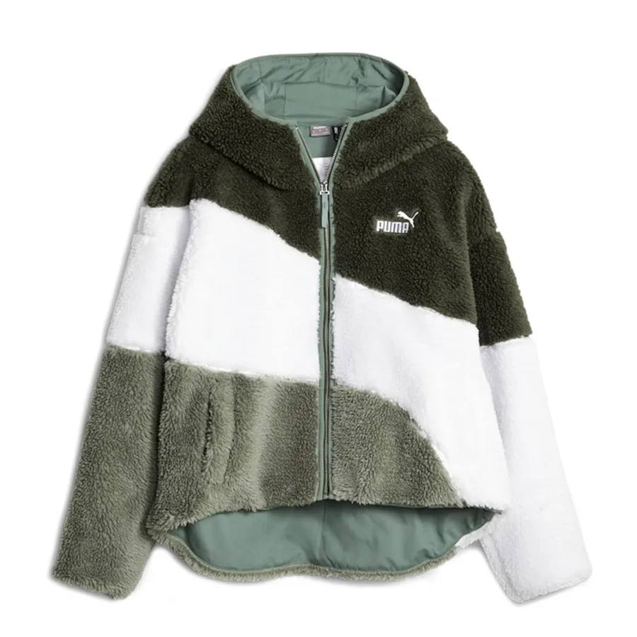 Puma Nữ - Áo Khoác Lông Nữ Puma Big Cat Hooded Sherpa Jacket 505680708 Màu Trắng Xanh Rêu Size M - Vua Hàng Hiệu