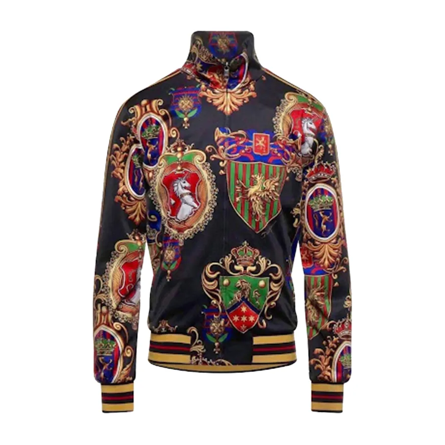 Dolce & Gabbana 100%Polyester - Áo Khoác Nam Dolce & Gabbana D&G Heraldry Printed Track Jacket King Star Black Gold G9PP7T Phối Màu Size 46 - Vua Hàng Hiệu