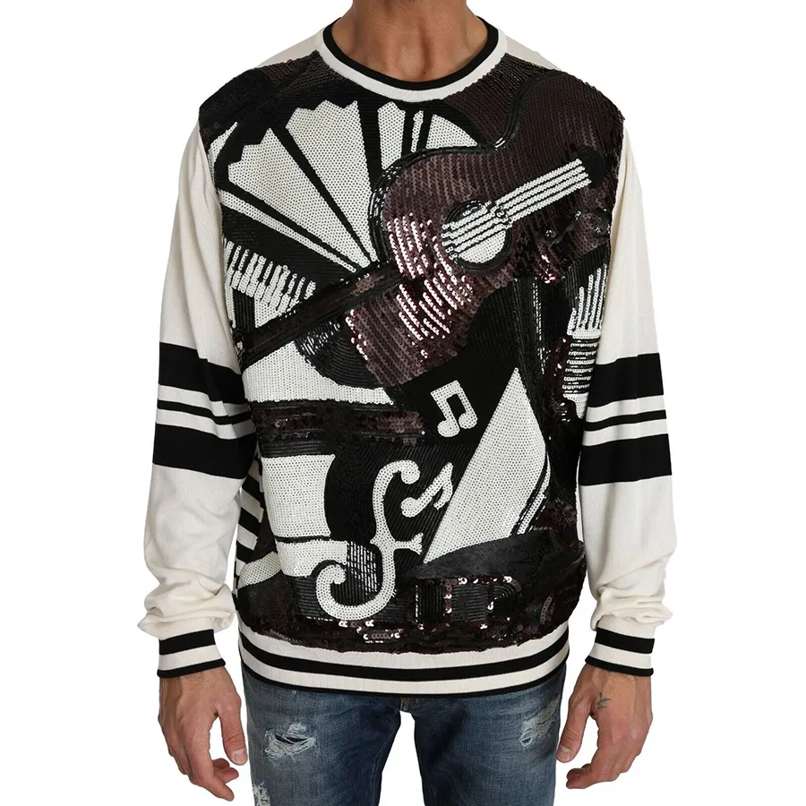 Áo Len Nam Dolce Gabbana D&G Jazz Sequined Guitar Pullover Top Màu  Trắng/Đen Size 46