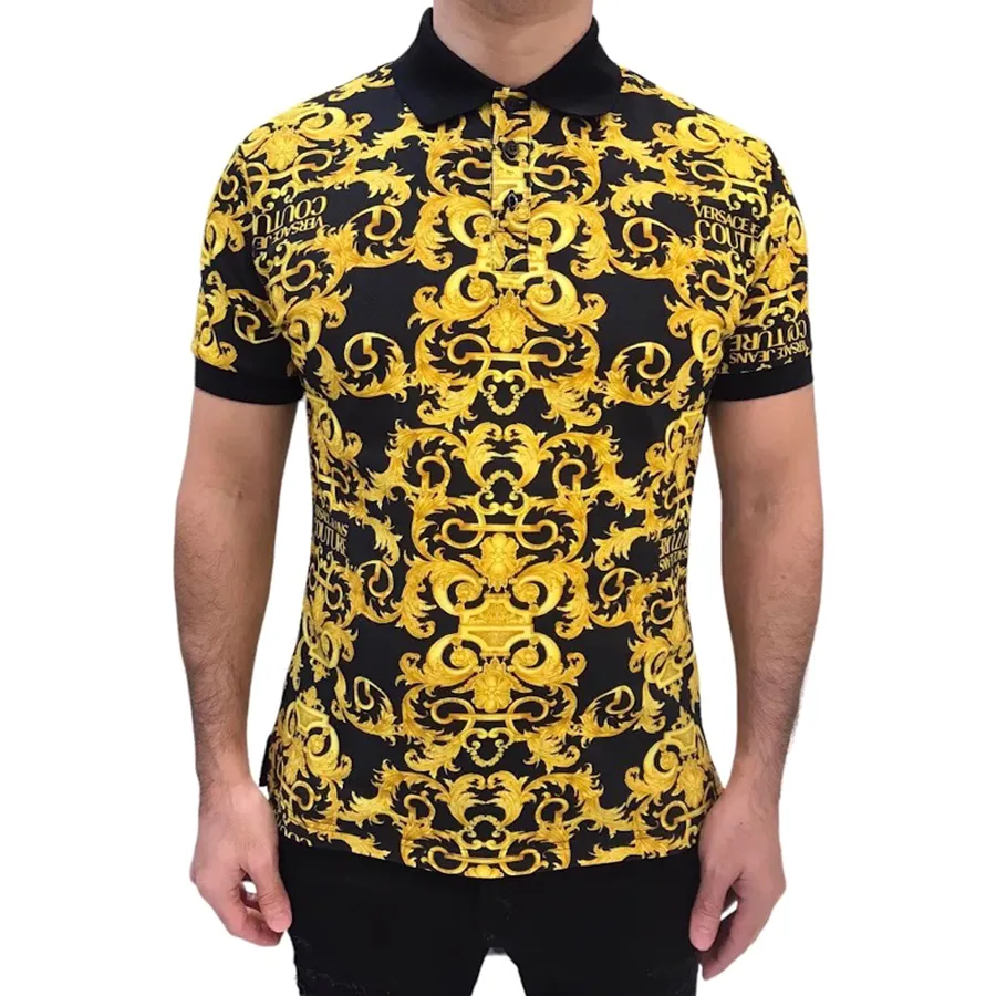 Thời trang Versace Đen - vàng - Áo Polo Nam Versace Jeans Couture Polo Shirt B3GWA751 Màu Đen Vàng Size S - Vua Hàng Hiệu