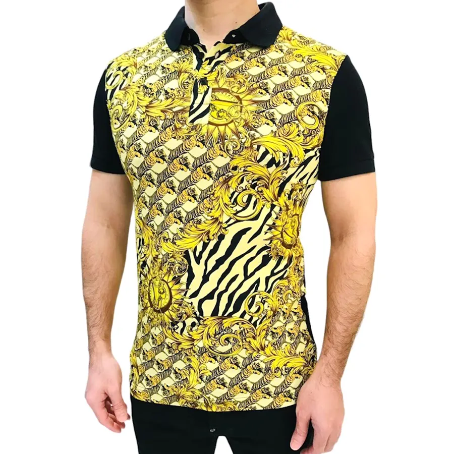 Thời trang Versace Đen - vàng - Áo Polo Nam Versace Polo Shirt B3GNB7P4 Màu Đen Vàng Size 48 - Vua Hàng Hiệu
