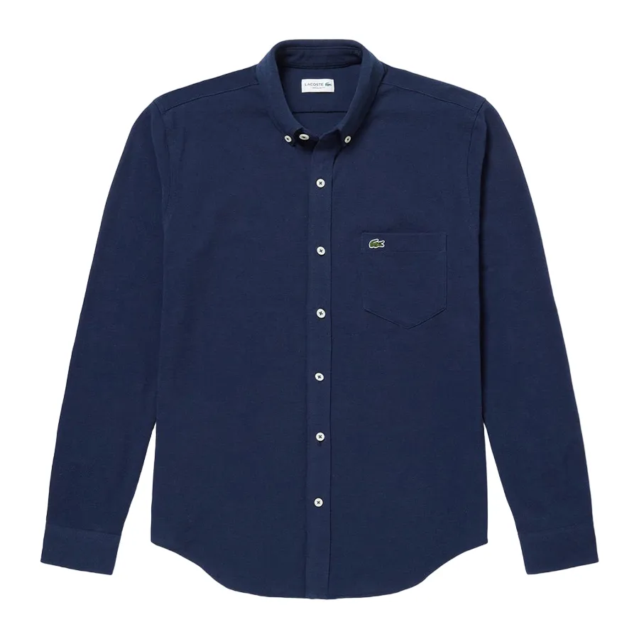 Thời trang Lacoste - Áo Sơ Mi Dài Tay Nam Lacoste Men's Cotton And Linen Pique Long Sleeve Button Down Shirt CH6650L 78X Màu Xanh Navy Size 38 - Vua Hàng Hiệu