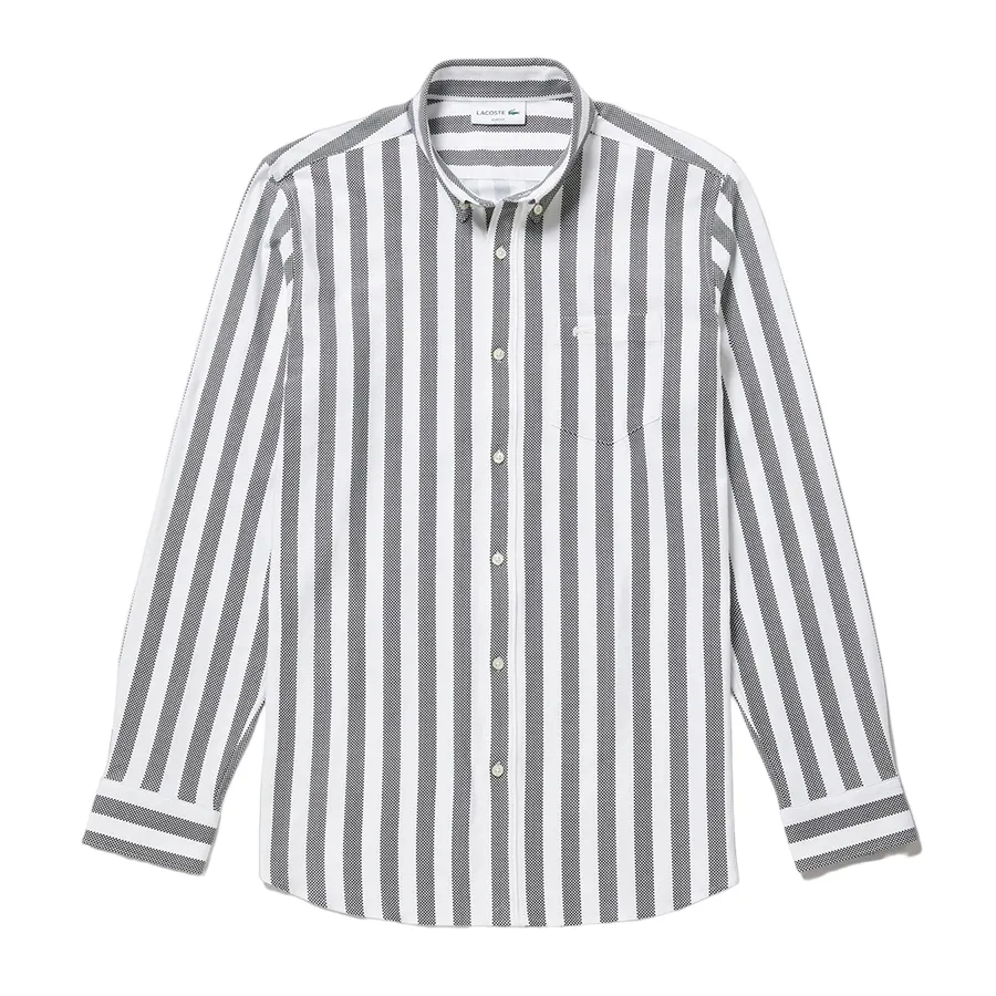 Áo Sơ Mi Dài Tay Nam Lacoste Men's Slim Fit Striped Business Shirt CH705EL 031 Màu Đen Kẻ Trắng Size 2