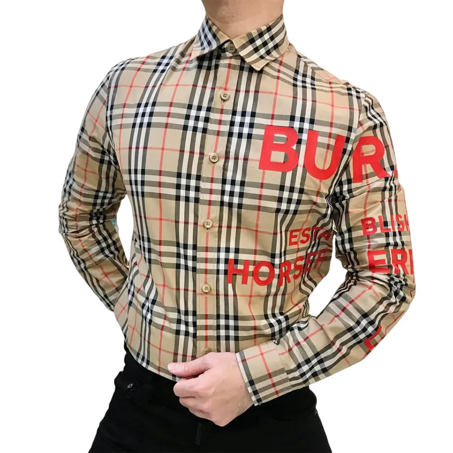 Thời trang Burberry Be - Áo Sơ Mi Nam Burberry Beige Novacheck Long Sleeve Button Front Cotton Shirt 8021789 Màu Be Size S - Vua Hàng Hiệu