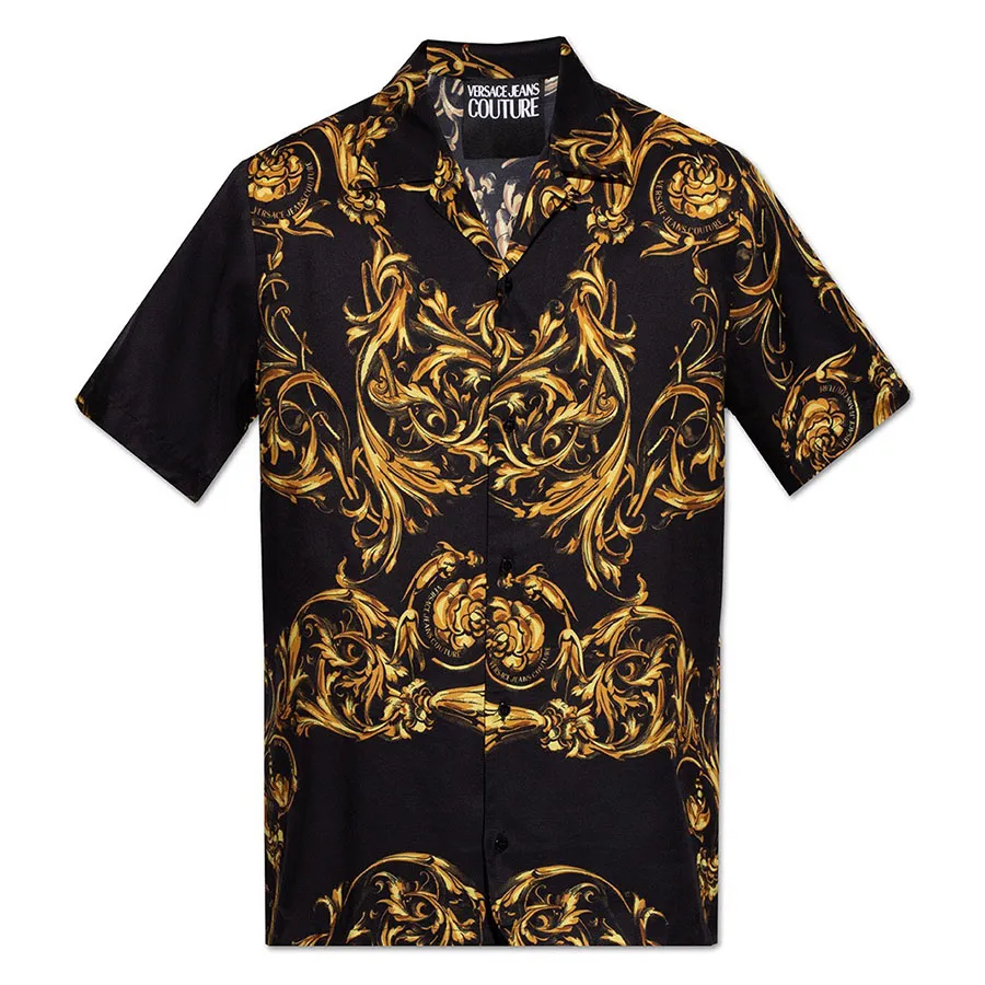 Thời trang Versace Đen - vàng - Áo Sơ Mi Nam Versace Jeans Couture Patterned Shirt 72GAL2B0 Màu Đen Vàng Size 46 - Vua Hàng Hiệu