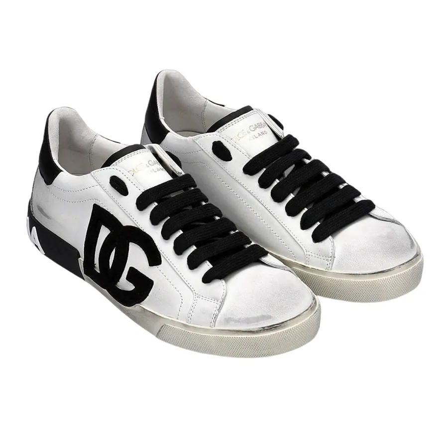 Dolce & Gabbana Đen trắng - Giày Sneaker Nam Dolce & Gabbana D&G Portofino Vintage White & Black Leather CS2203 AO277 89697 Màu Đen Trắng - Vua Hàng Hiệu