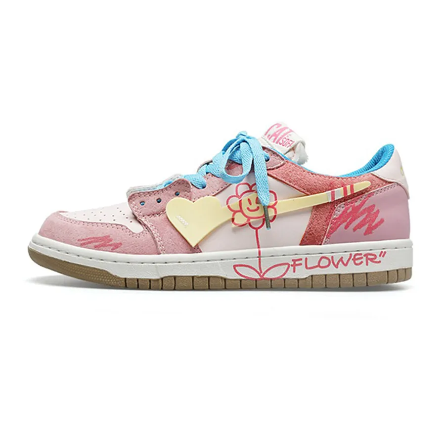 Giày Sneaker Unisex Cat & Sofa Dunk Flower Pink AC254 Màu Hồng Hoa