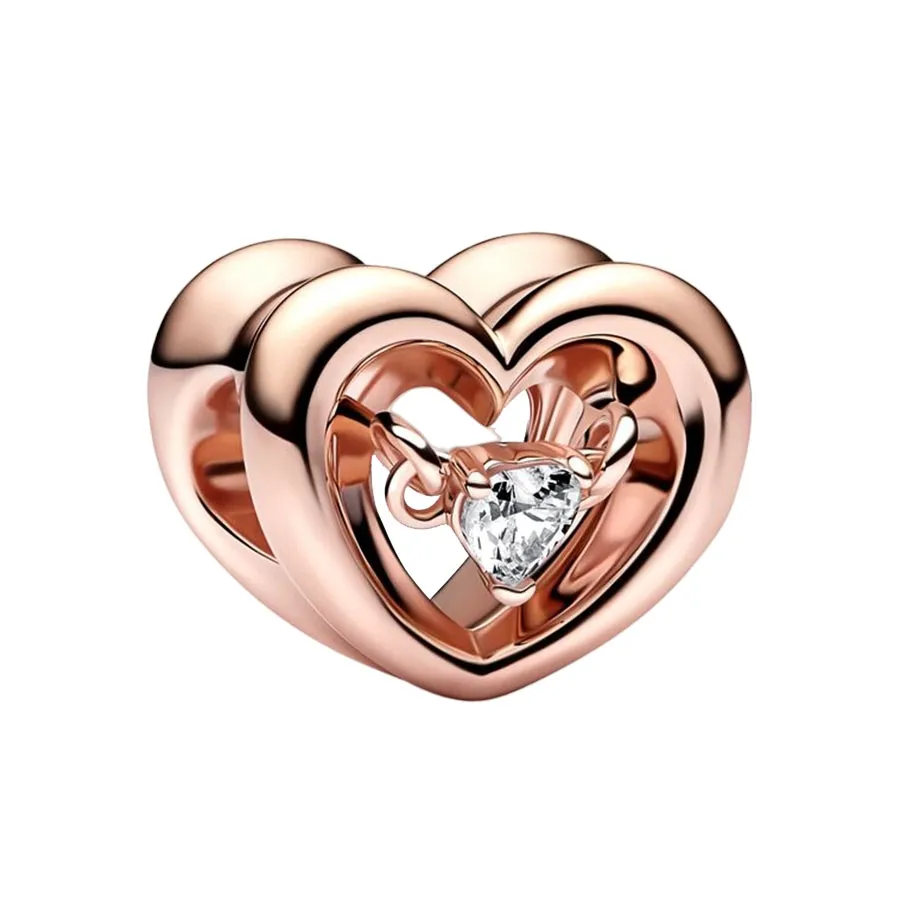 Hạt Vòng Charm Pandora Radiant Heart Floating Stone 782493C01 Màu Vàng  Hồng