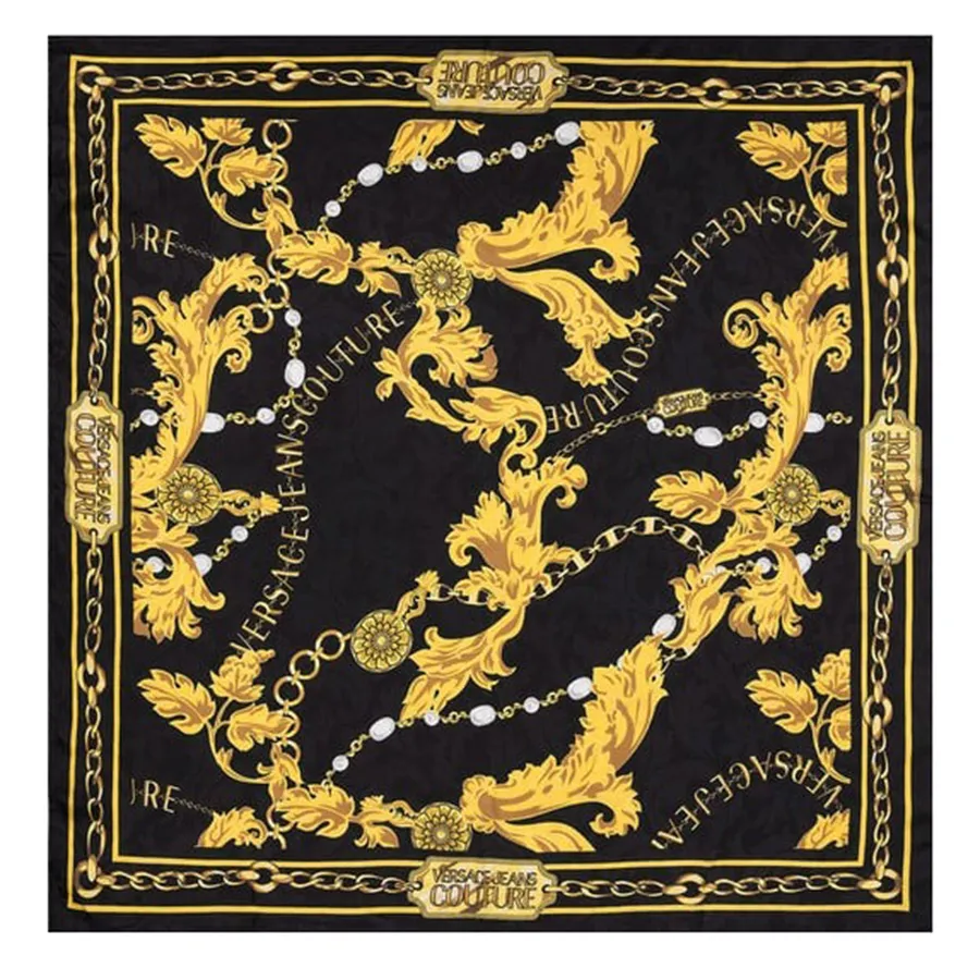 Thời trang Versace Đen - vàng - Khăn Nữ Versace Jeans Couture Silk Scarf With Print 75HA7H10ZG200 Màu Đen Vàng - Vua Hàng Hiệu