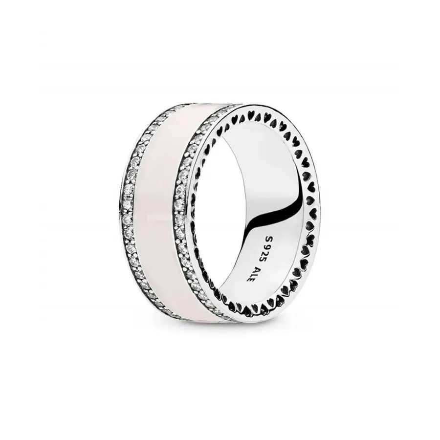 Trang sức Hồng - Nhẫn Nữ Pandora Silver Ring With Clear Cubic Zirconia And Pink Enamel 191024EN40 Màu Hồng Size 56 - Vua Hàng Hiệu
