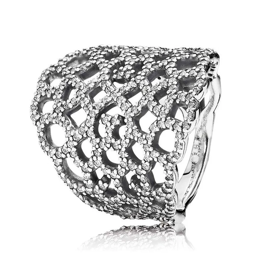Nhẫn Nữ Pandora Shimmering Lace Clear Cubic Zirconia Ring 190907CZ Màu Bạc  Size 60