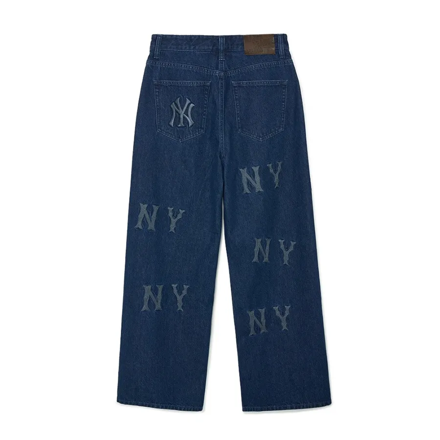 デニム・ジーパン MLB Korea Women's Varsity Logo Wide Denim Pants NY LBlue 3FD Quần Jean MLB Women's Mega Logo Embroidered Wide Denim Pants