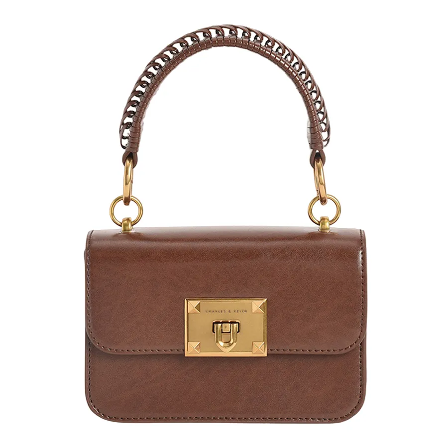 Charles & Keith - Túi Xách Nữ Charles & Keith CNK Metallic Turn-Lock Bag CK2-50781528 Màu Nâu - Vua Hàng Hiệu