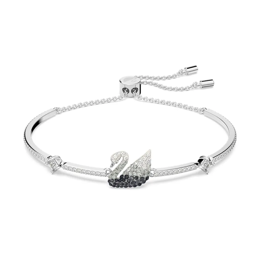 Vòng Đeo Tay Nữ Swarovski 5614119 Iconic Swan Bracelet Swan, Black, Rhodium Plated Màu Bạc