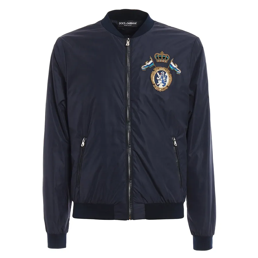 Thời trang Vải Nylon - Áo Khoác Nam Dolce & Gabbana D&G Embroidered Crest Nylon Bomber G9IY8Z Màu Xanh Navy Size 48 - Vua Hàng Hiệu