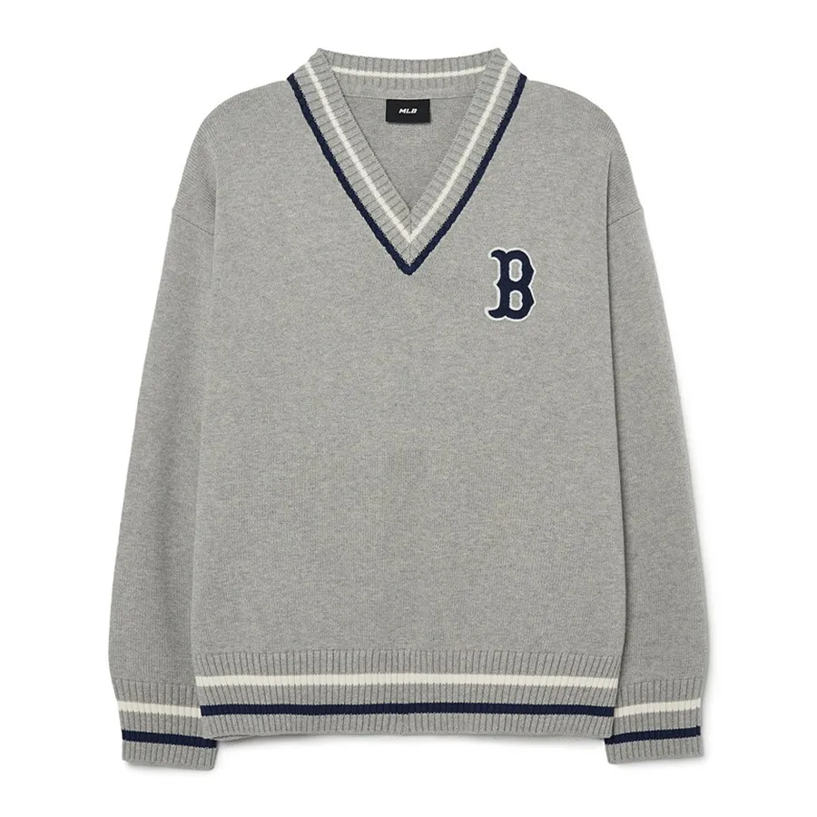 Thời trang Trẻ em - Áo Len MLB Overfit Varsity Boston Red Sox 3AKPV0131-43MGS Màu Xám Nhạt - Vua Hàng Hiệu