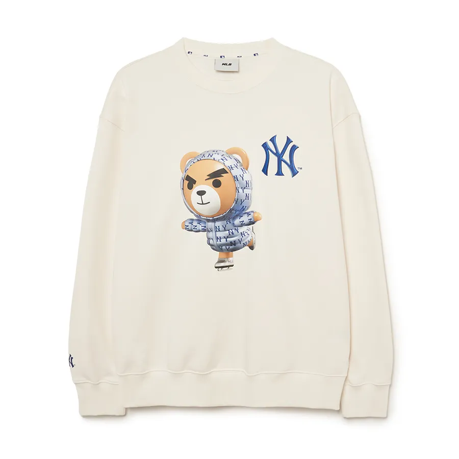 Thời trang Trắng kem - Áo Nỉ Sweater MLB Mega Bear chải lông New York Yankees 3AMTE0236-50CRS Màu Trắng Kem - Vua Hàng Hiệu