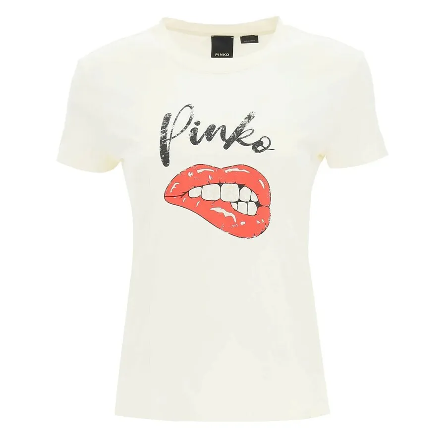 Thời trang Pinko Nữ - Áo Phông Nữ Pinko Kiss T-shirt Màu Trắng Kem Size L - Vua Hàng Hiệu