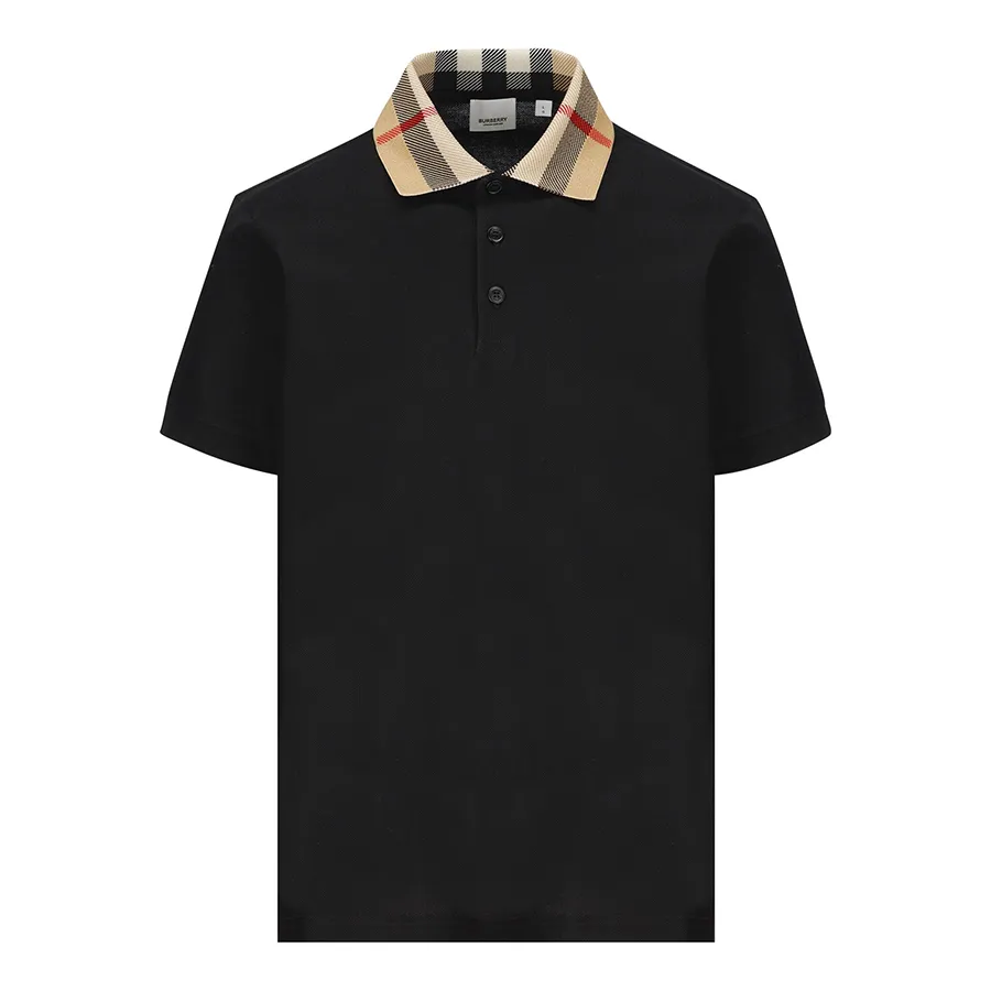 Thời trang Burberry 100% Cotton - Áo Polo Nam Burberry Check Collar Cotton Shirt Màu Đen - Vua Hàng Hiệu