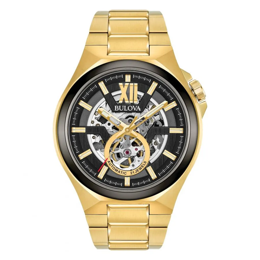 Bulova - Đồng Hồ Nam Bulova Automatic Gunmetal Skeleton Watch 98A178 Màu Vàng Gold - Vua Hàng Hiệu