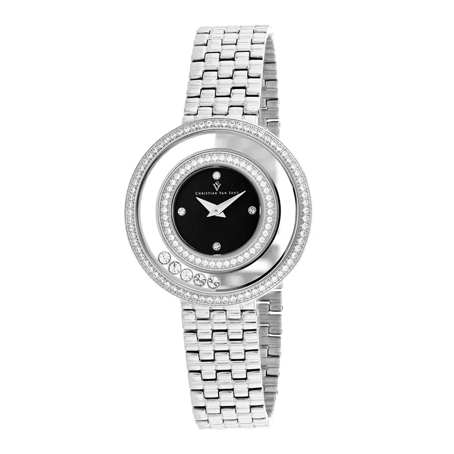 Christian Van Sant Thép không gỉ - Đồng Hồ Nữ Christian Van Sant Women's Gracieuse Black Dial Watch CV4830 Màu Bạc - Vua Hàng Hiệu