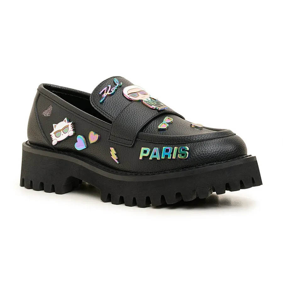 Giày Lười Nữ Karl Lagerfeld Loafer Gaston Cate Pins Lug Sole KL234316 Màu Đen Size 35
