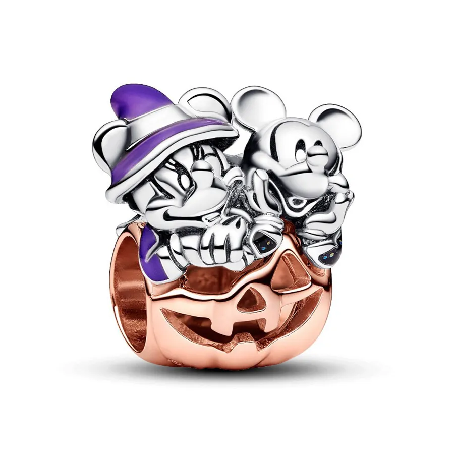 Pandora Phối màu - Hạt Vòng Charm Pandora Disney Mickey Mouse & Minnie Mouse Halloween Pumpkin Charm 782816C01 Phối Màu - Vua Hàng Hiệu