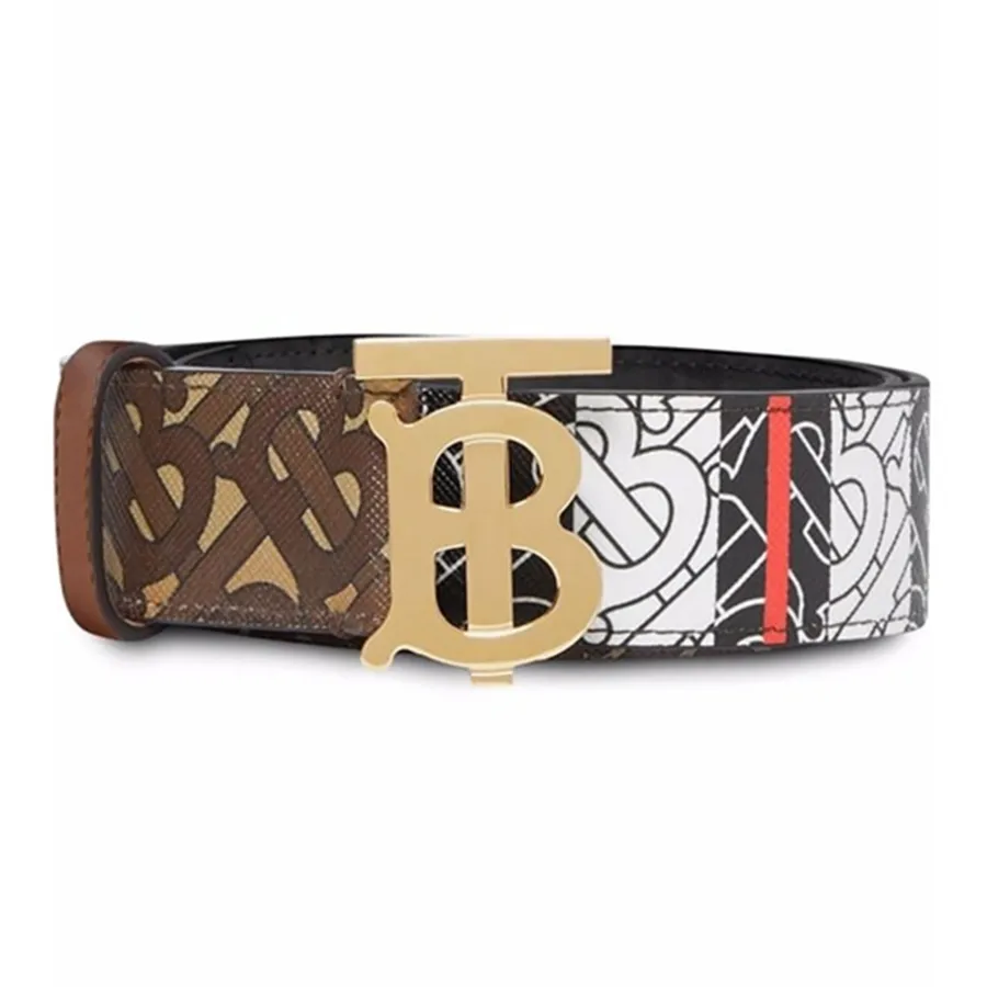 Thắt Lưng Nam Burberry Monogram Stripe E-Canvas And Leather Belt Bridle Brown Màu Nâu Vàng