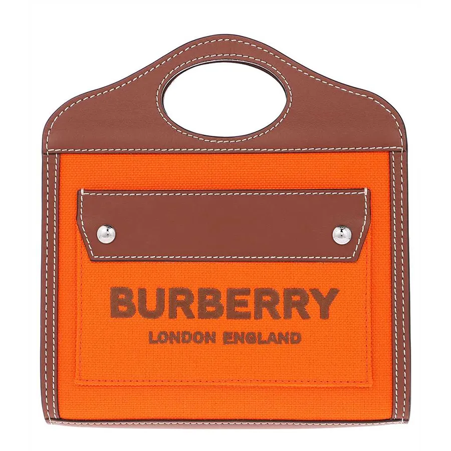 Túi xách Da / Vải - Túi Đeo Chéo Nữ Burberry Mini Two-Tone Canvas And Leather Pocket Bag Màu Cam - Vua Hàng Hiệu