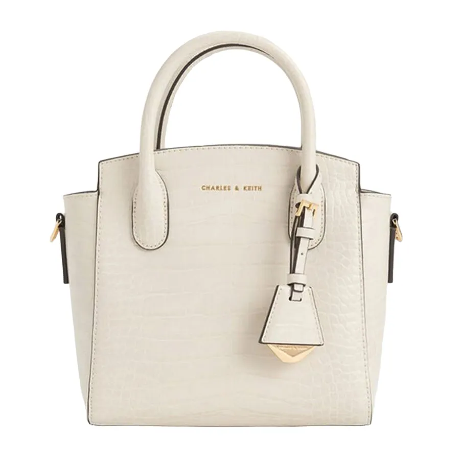 Túi xách - Túi Tote Nữ Charles & Keith CNK Croc-Effect Trapeze Tote Bag Ivory CK2-30271265-1 Màu Trắng Kem - Vua Hàng Hiệu