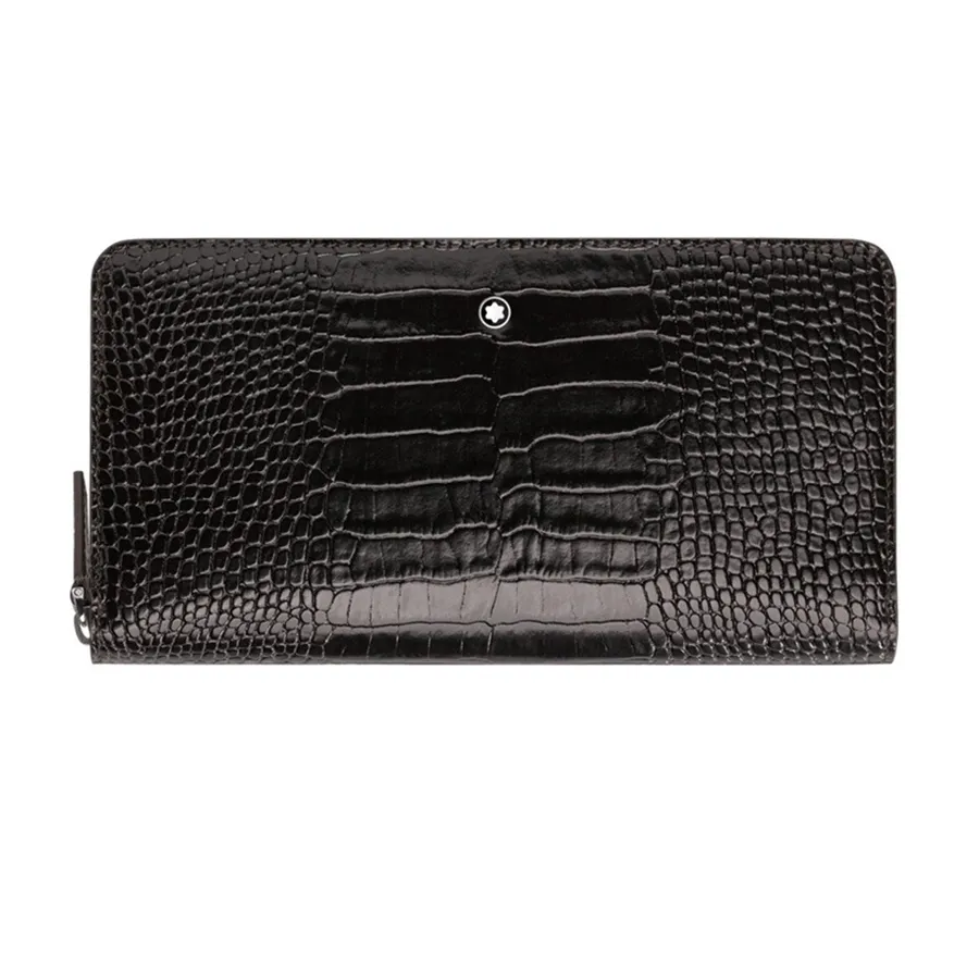 Túi xách - Ví Unisex Montblanc Long Zipper Wallet 112963 Imitation Crocodile Skin Black Màu Đen - Vua Hàng Hiệu