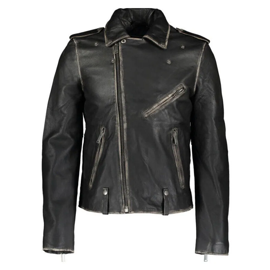 Bolongaro Trevor - Áo Khoác Da Bolongaro Black Vintage Antique Leather Biker Jacket Màu Đen Size S - Vua Hàng Hiệu