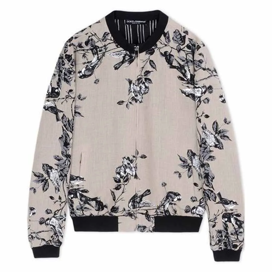 Thời trang Áo Bomber - Áo Bomber Nam Dolce & Gabbana D&G Bird Print Jacket Màu Be - Vua Hàng Hiệu