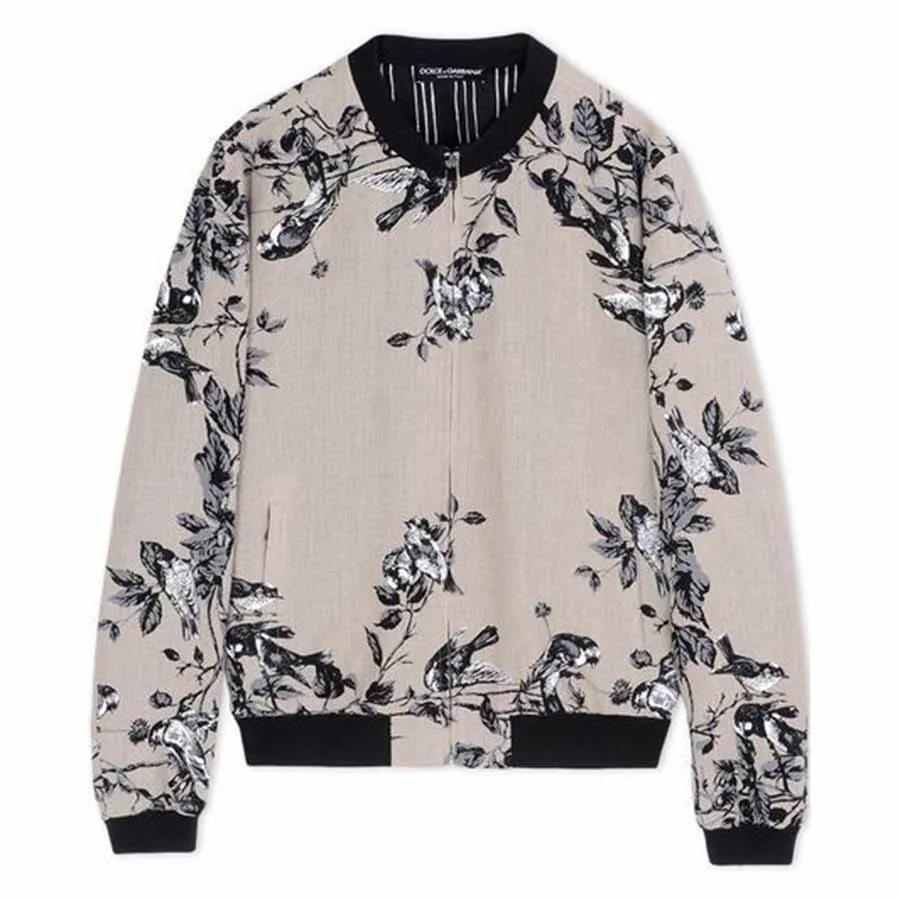 Thời trang Dolce & Gabbana Áo Bomber - Áo Bomber Nam Dolce & Gabbana D&G Bird Print Jacket Màu Be - Vua Hàng Hiệu