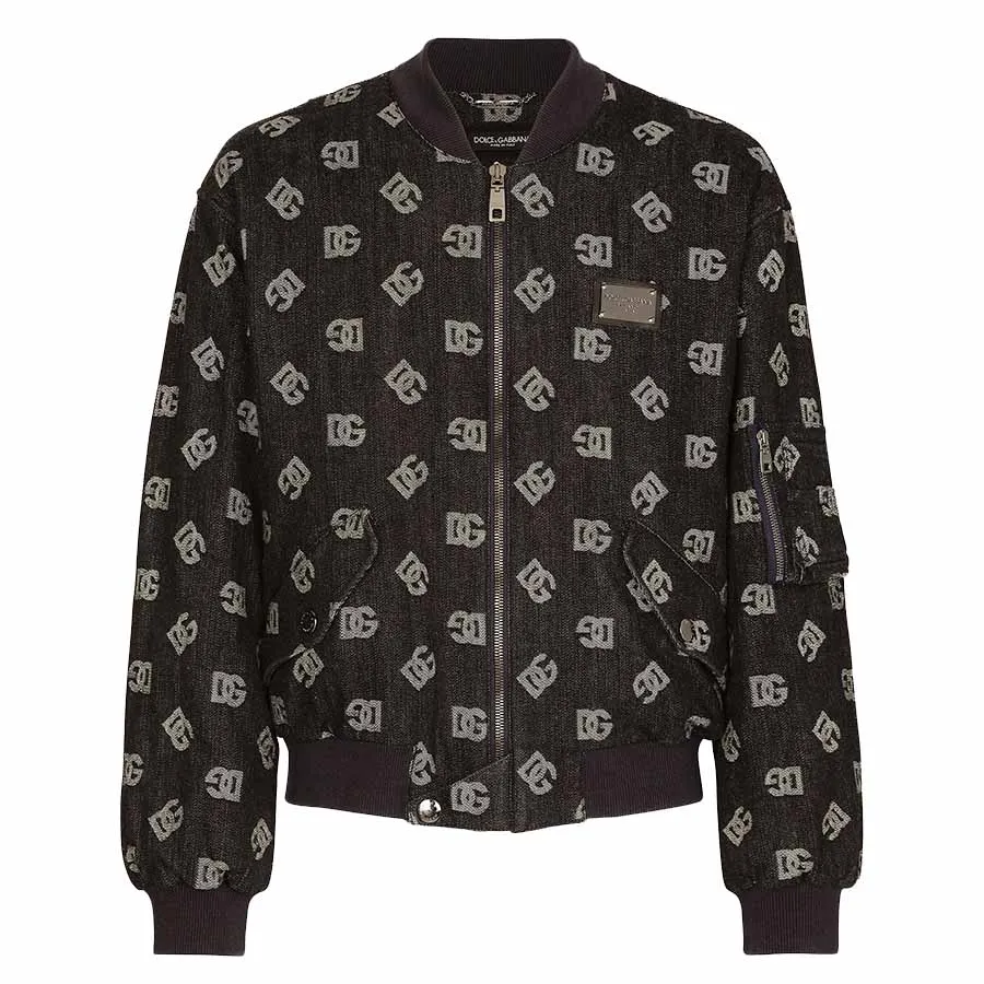 Thời trang Dolce & Gabbana Áo Bomber - Áo Bomber Nam Dolce & Gabbana D&G Stretch Jacquard Jacket Màu Đen Hoạ Tiết - Vua Hàng Hiệu