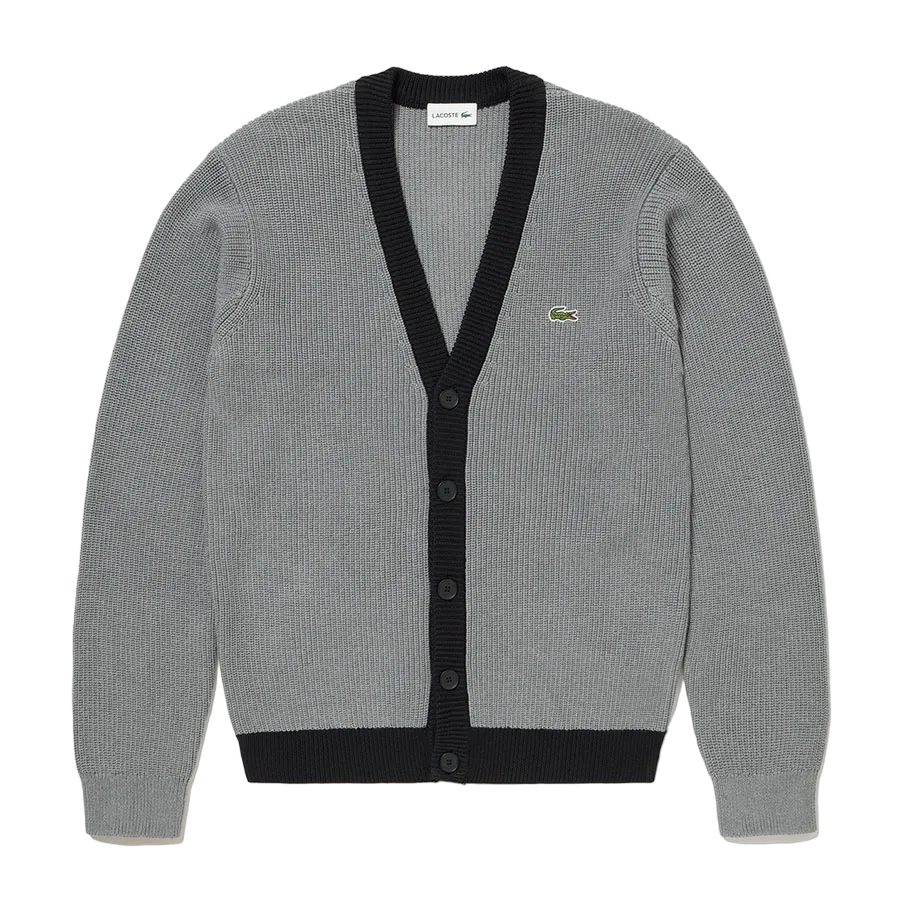 Thời trang - Áo Cardigan Lacoste Men's Knit Hybrid Waffle Knit Cardigan AH147 - 031 Màu Ghi Size 2 - Vua Hàng Hiệu