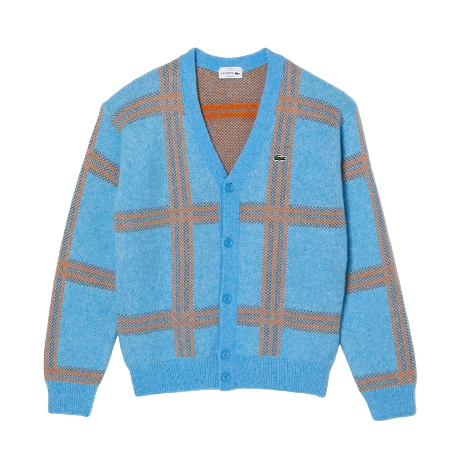 Thời trang - Áo Cardigan Lacoste Tartan Pattern Wool Màu Xanh Blue - Vua Hàng Hiệu