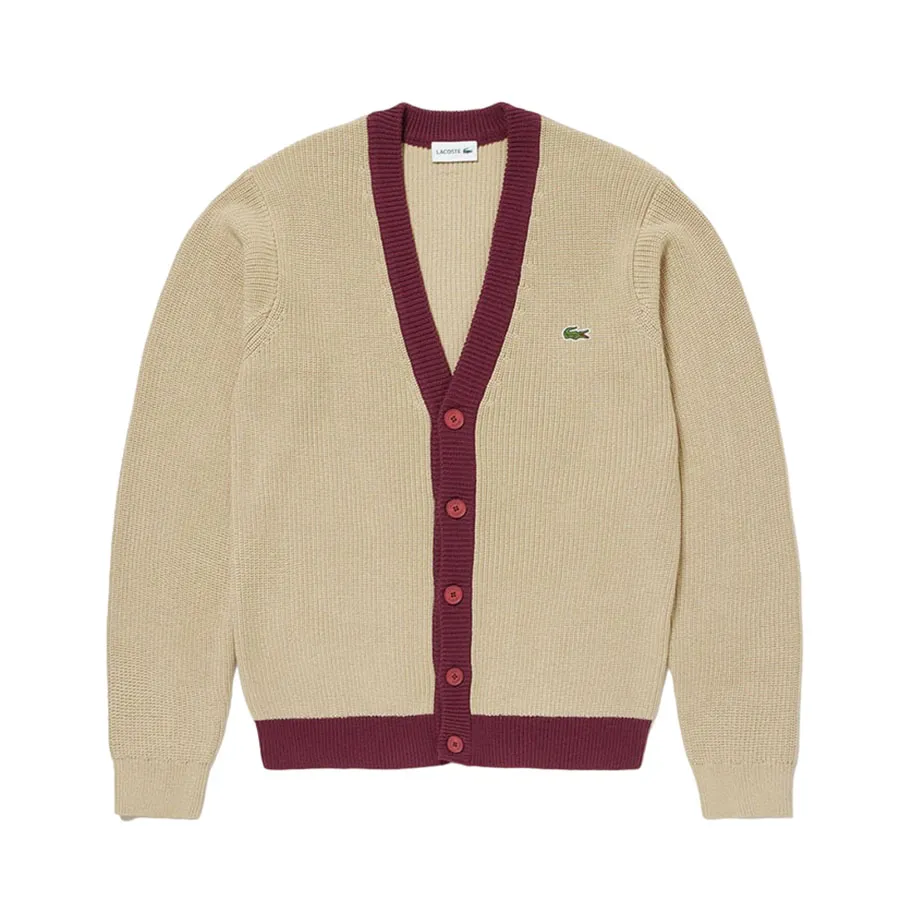 Thời trang - Áo Cardigan Nam Lacoste Men's Knit Hybrid Waffle Knit Cardigan AH147 - ZS1 Màu Be Size 2 - Vua Hàng Hiệu