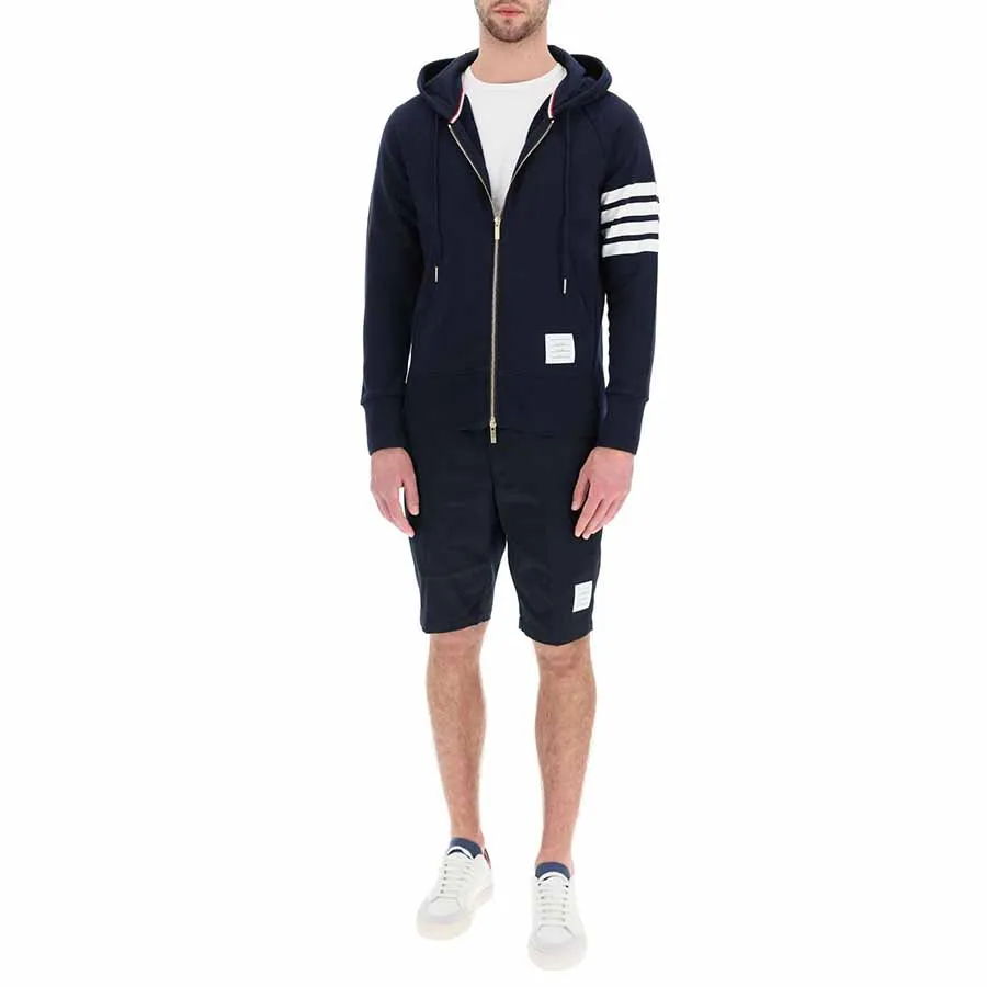 Áo Hoodie Nam Thom Browne Classic Loopback Bar Full Zip Màu Xanh