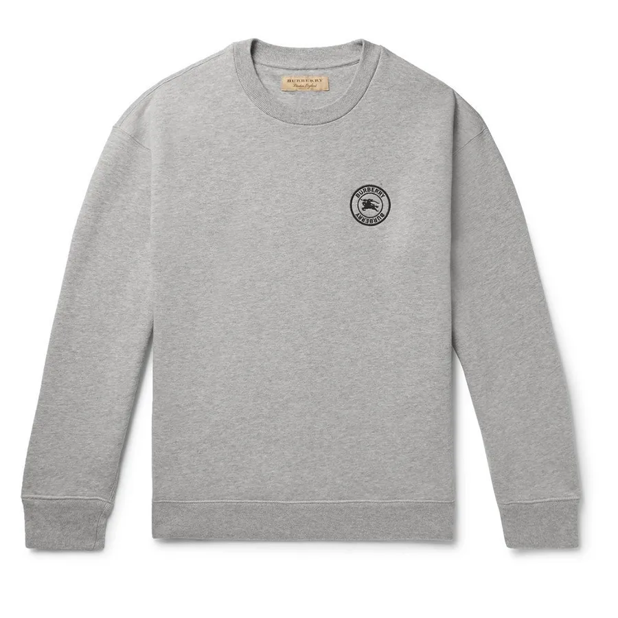 Thời trang Burberry 100% Cotton - Áo Nỉ Nam Burberry Logo Embroidered Sweatshirt 1074654 Màu Xám - Vua Hàng Hiệu