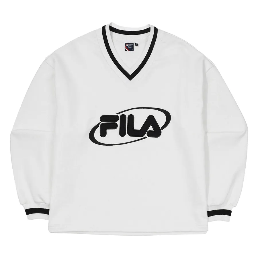 Fila - Áo Nỉ Sweater Fila Heritage Over-Fit V-Neck Pullover FS2POF1H51F-CRM Màu Trắng - Vua Hàng Hiệu
