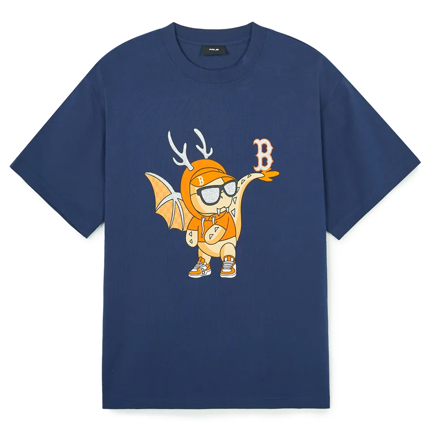 Thời trang MLB Áo phông - Áo Phông MLB Overfit Boston Red Sox 3ATSQ0141-43NYS Tshirt Màu Xanh Navy - Vua Hàng Hiệu