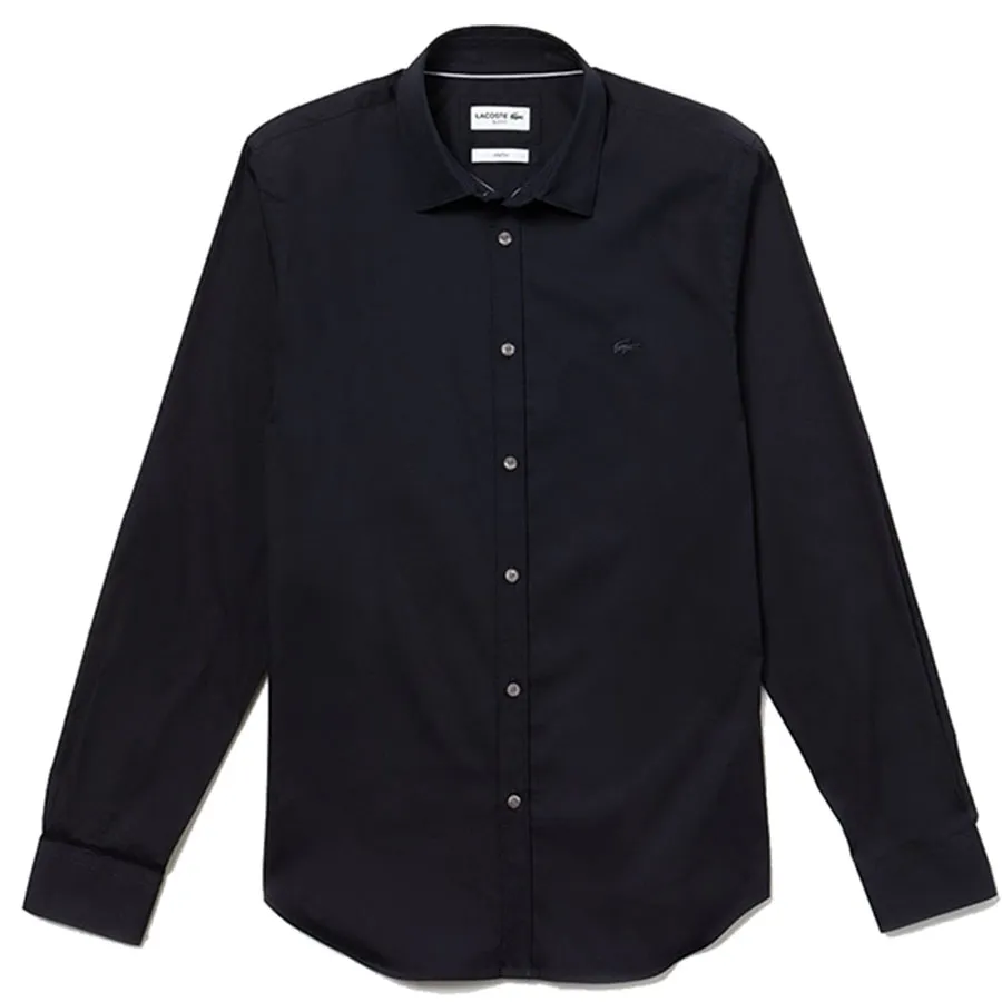Áo Sơ Mi Dài Tay Lacoste Long Sleeve Slim Fit Stretch Cotton Poplin Shirt Màu Xanh Navy Đậm Size 40