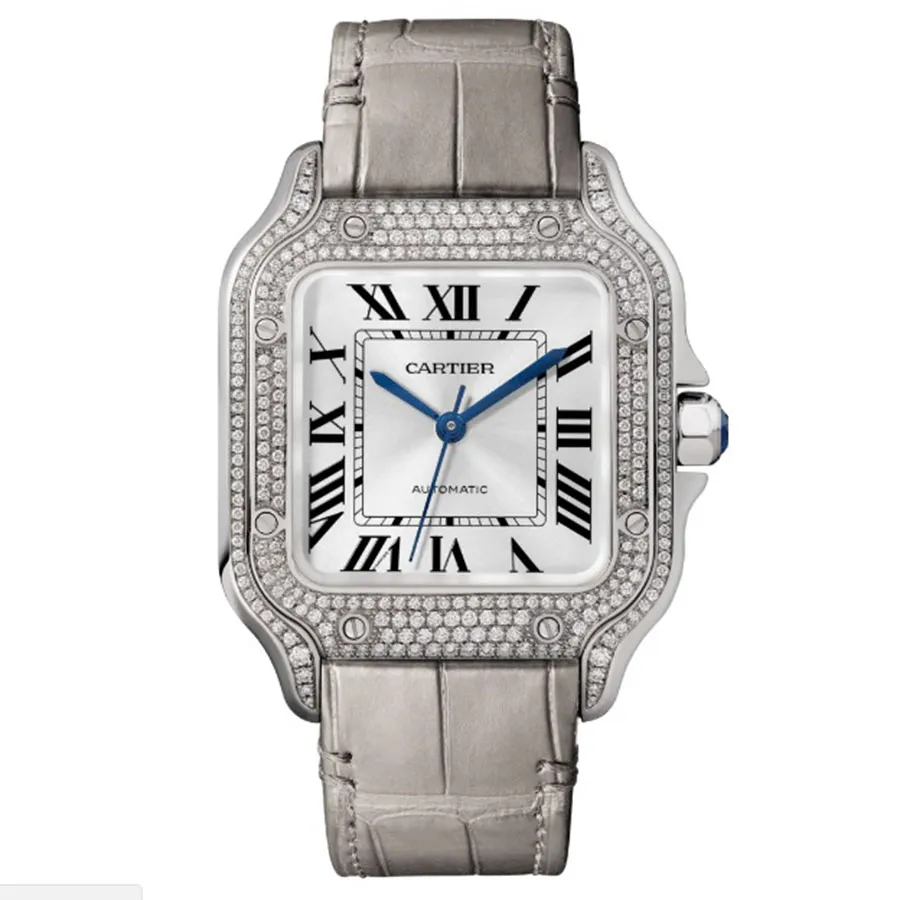 Đồng hồ Cartier Mặt vuông - Đồng Hồ Nữ Cartier Santos De WJSA0014 35,1mm Màu Xám - Vua Hàng Hiệu