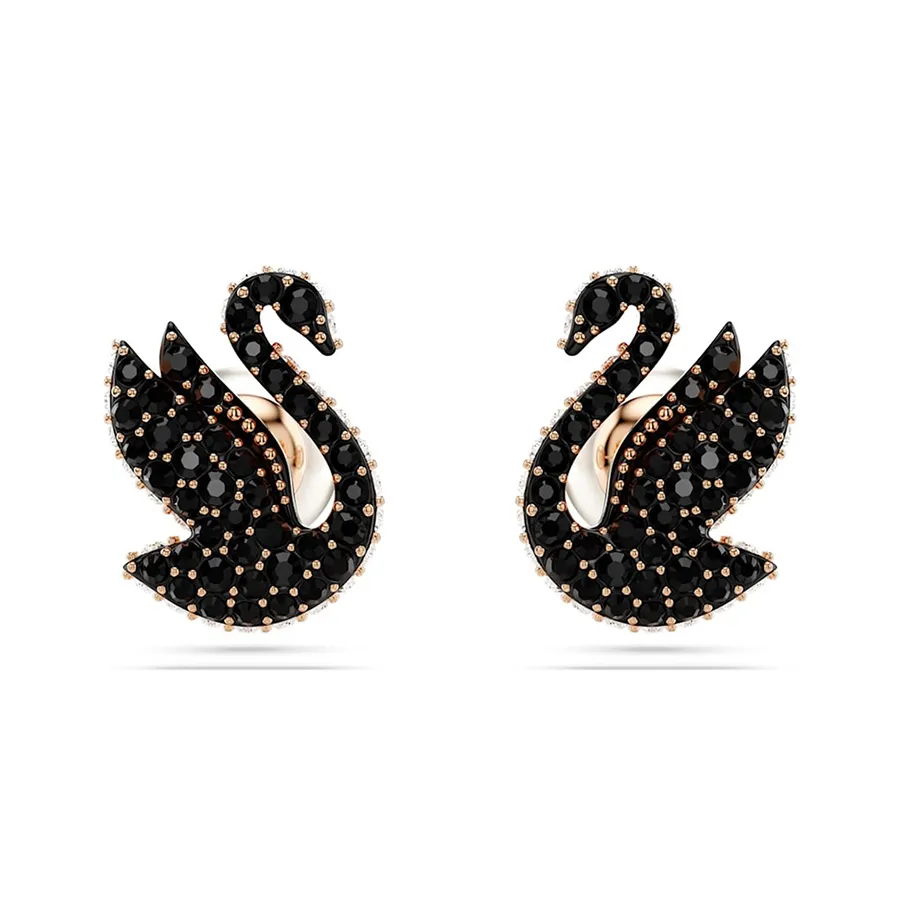 Swarovski - Khuyên Tai Nữ Swarovski Iconic Swan Stud Earrings Swan, Black, Rose Gold-Tone Plated 5684608 Màu Đen - Vua Hàng Hiệu