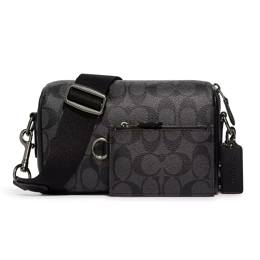 Túi Đeo Chéo Nam Coach Axel Crossbody In Signature Canvas CJ674 Màu Đen Xám (Kèm Túi Nhỏ)