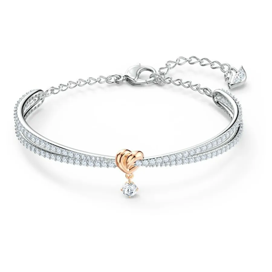 Vòng Đeo Tay Nữ Swarovski Lifelong Heart Bangleheart, White, Mixed Metal Finish 5516544 Màu Bạc